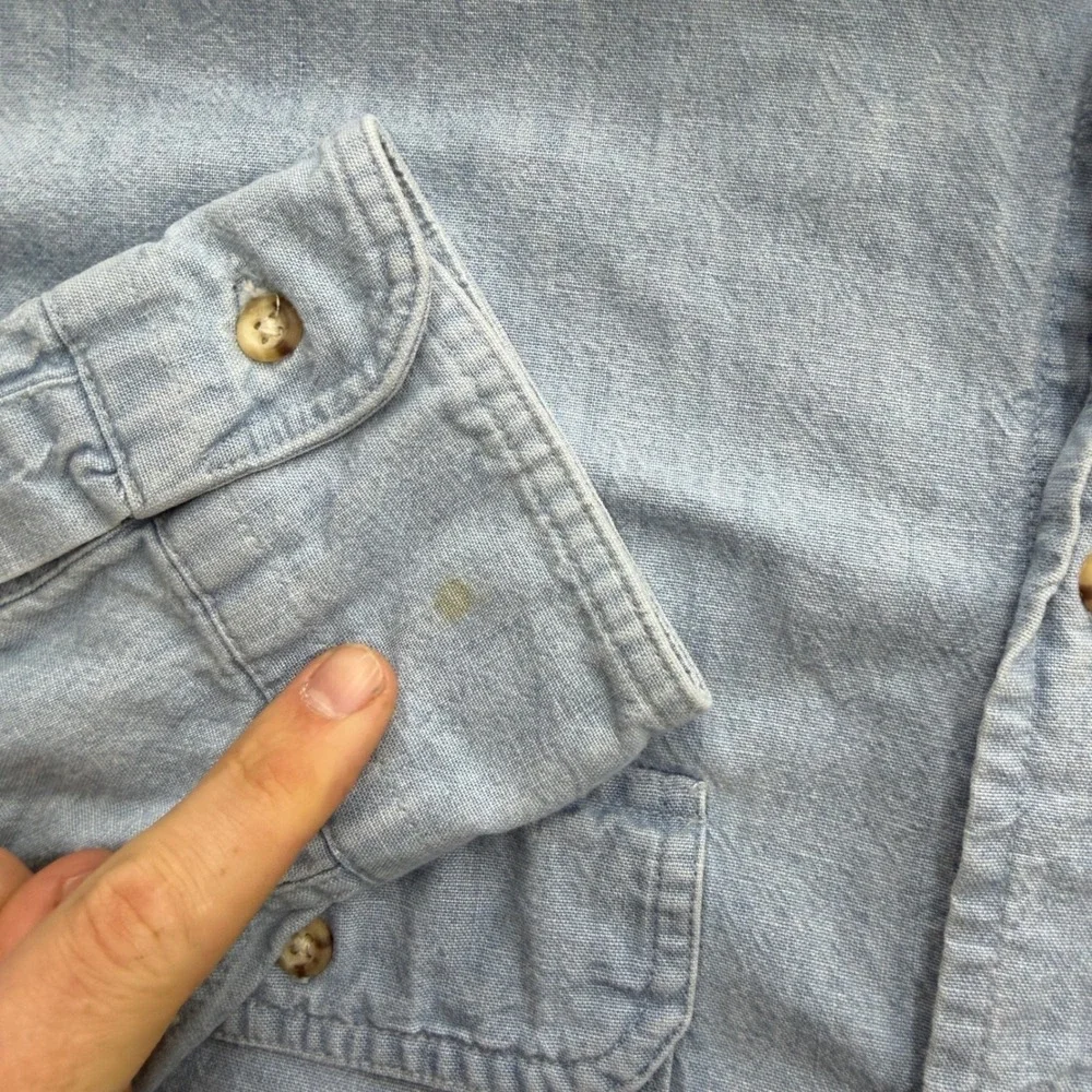 Woolrich Mens Blue Cotton Chamois Long Sleeve Button‎ Down Shirt L Made in USA